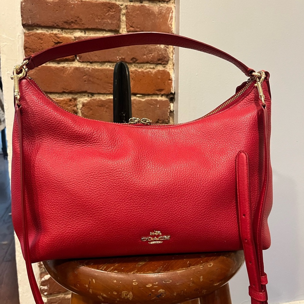 Coach Vibrant Red Crossbody Bag with Gold Accents - Picture 7 of 14